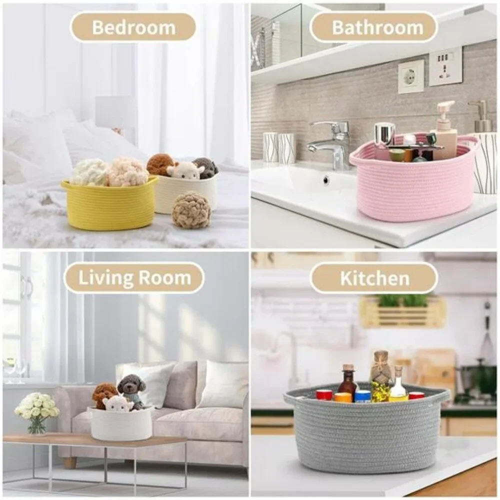 Woven Cotton Storage Basket with Handles Baby Gift Bin Nursery Organizer